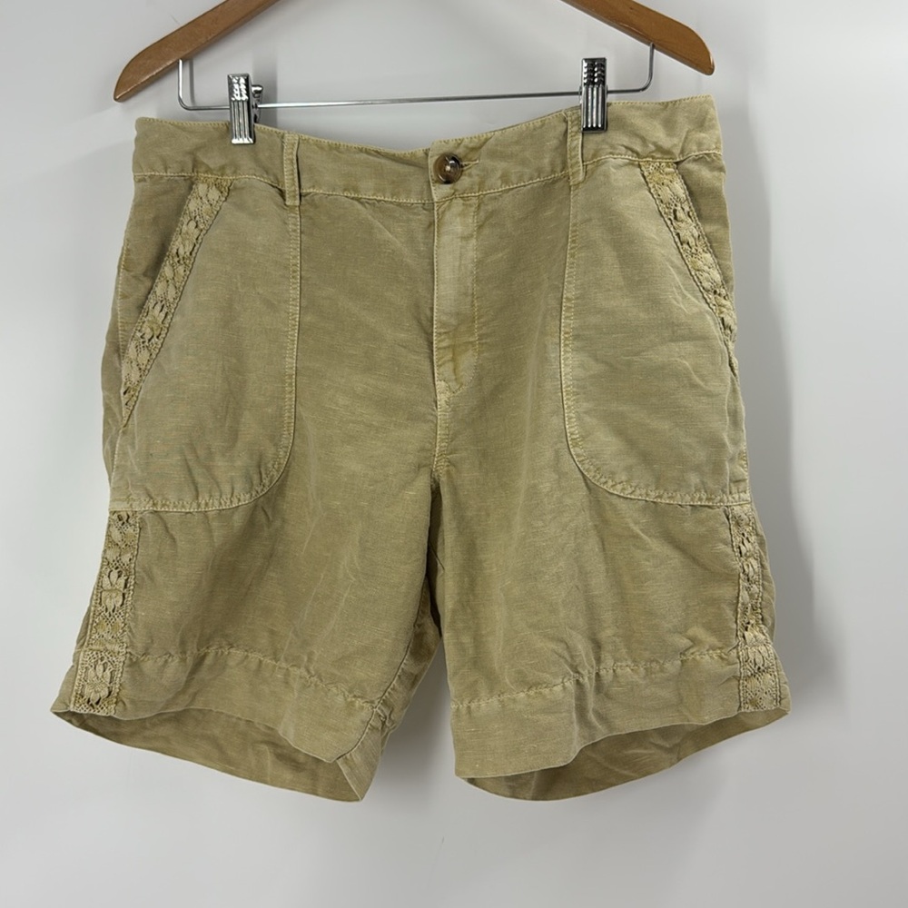 Coldwater Creek Linen blend summer shorts lace trim relaxed fit boho neutral
